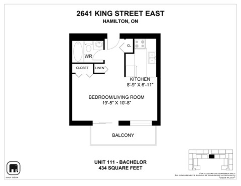 Floor plan for studio, 1 bath